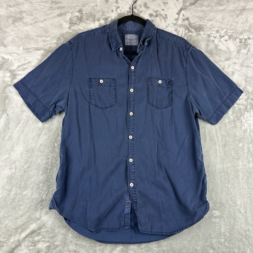 Tommy Bahama Jeans Button Front Shirt Men's M Blue Tencel / Cotton